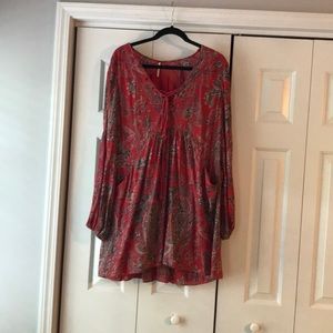 Free People paisley dress tie front with pockets